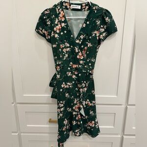 Green Floral wrap dress
